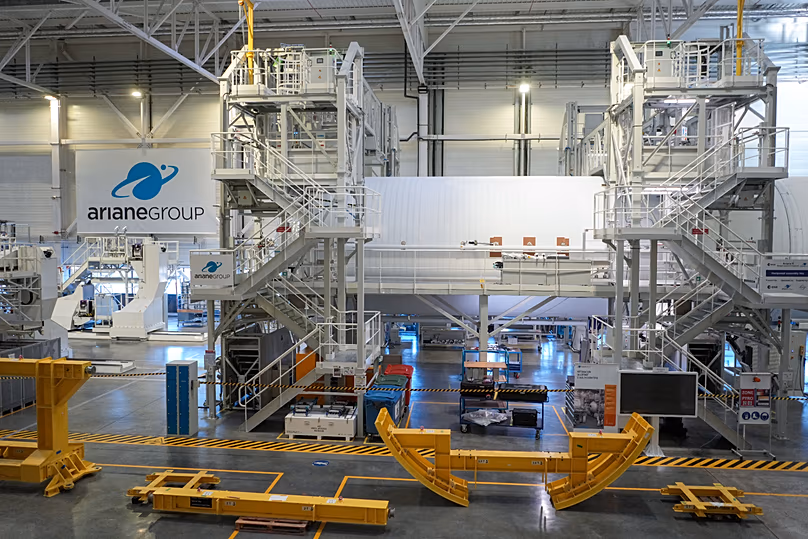 Kilátás az Ariane 64 rakéta alsó fokozatáról Les Mureaux-ban, 2026. február 4.