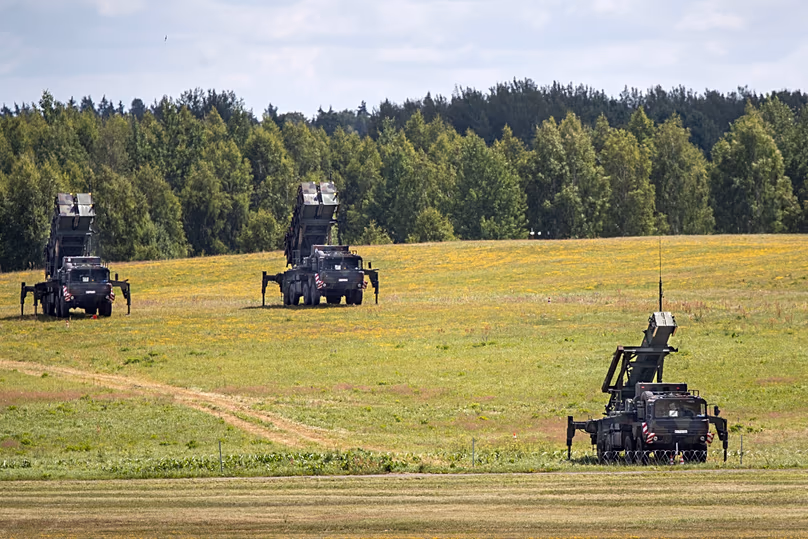 Patriot nagy hatótávolságú légvédelmi rendszerek a NATO-csúcstalálkozón Vilniusban, 2023. július 8-án