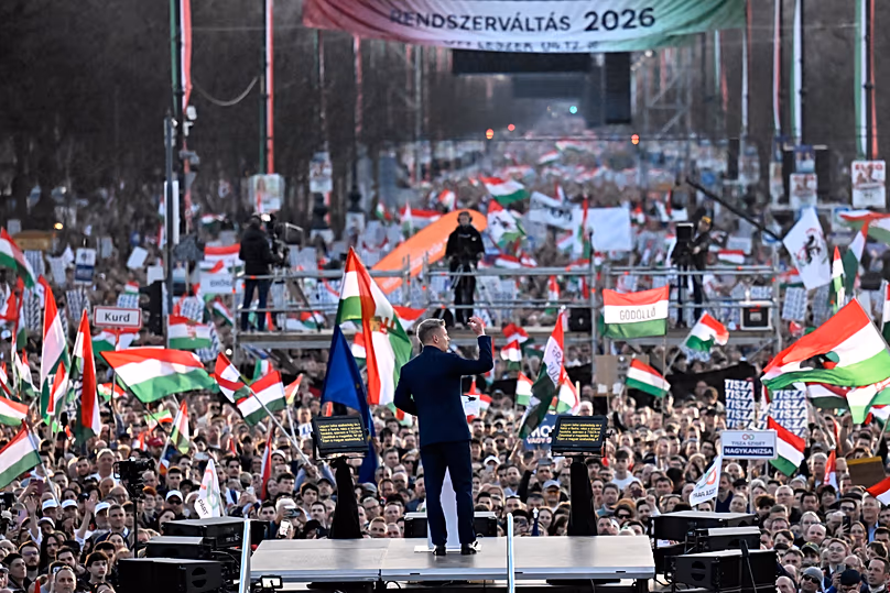 Magyar Péter nagygyűlést tart Budapesten, az Andrássy úton 2024. március 15-én.